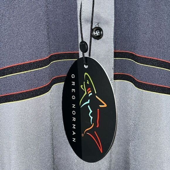 New Greg Norman Play Dry LS Shark Gray Black Stripe Polo Golf Shirt Men’s L NWT - Picture 2 of 6